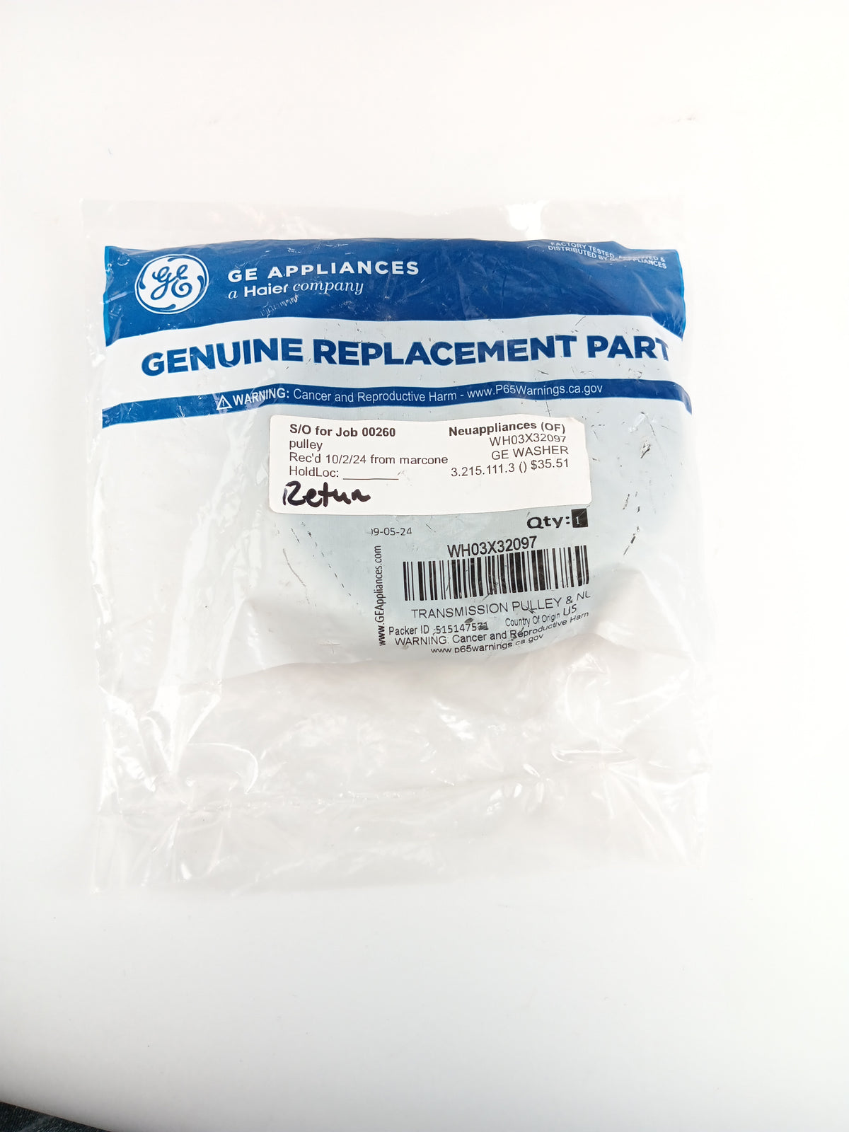 GE Washer Misc. Parts WH03X32097