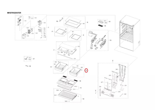 Crisper drawer (right) Refrigerator & Freezer Drawers / Crisper Drawers DA97-08437H Samsung (OEM) Refrigerator & Freezer Samsung