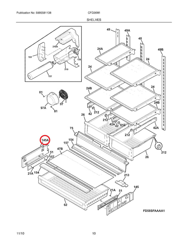 242082202 | Rail support (left) | Frigidaire | Refrigerator & Freezer | Shelves Refrigerator & Freezer Frigidaire   