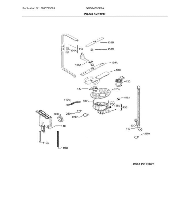 111920868 | Lower spray arm | Frigidaire | Dishwasher | Spray Arms Dishwasher Frigidaire   