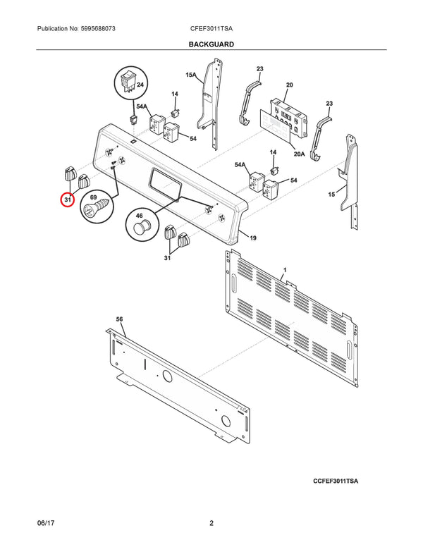 Control knob Range Knobs 5304508956 Frigidaire (OEM) Range Frigidaire