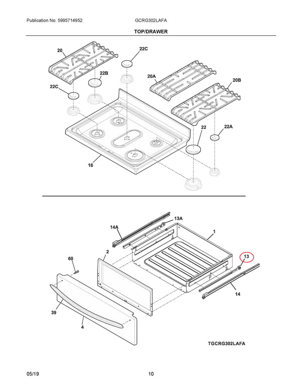 Drawer glide rh Range Drawer Glides 5304517905 Frigidaire (OEM) Range Frigidaire