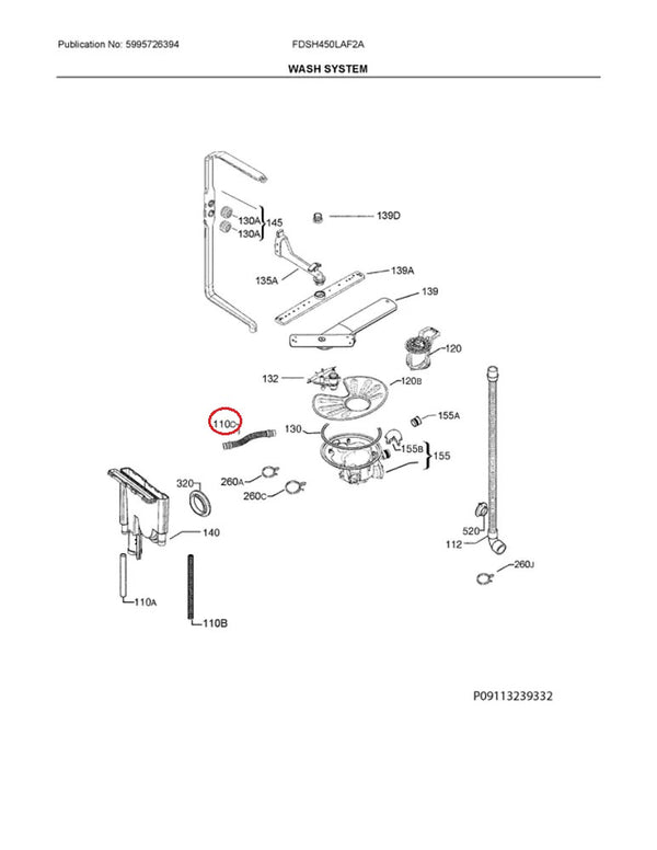 Hose Dishwasher Hoses A01256402 Frigidaire (OEM) Dishwasher Frigidaire