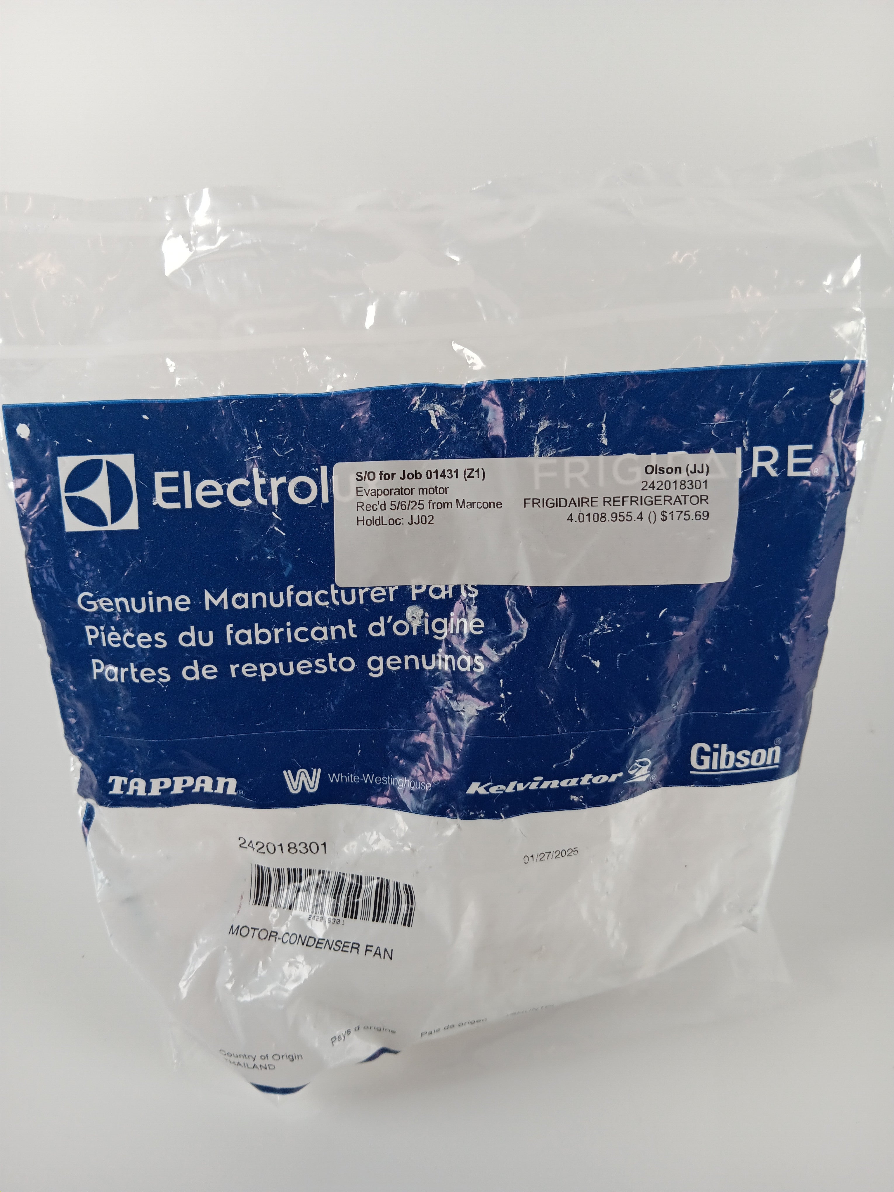 Electrolux 242018301 Refrigerator & Freezer Motors Replaces 242018304 297279502