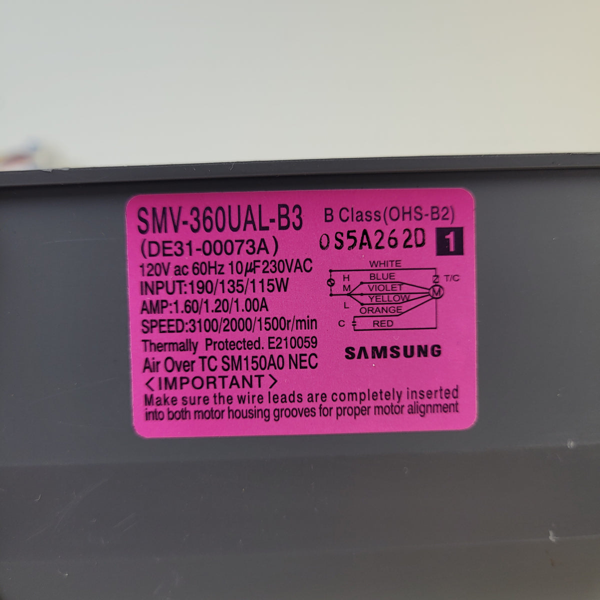 Samsung Microwave Blowers DE31-00073A