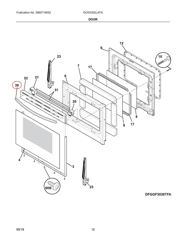 Handle Range Door Handles 316554010 Frigidaire (OEM) Range Frigidaire