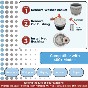 Washing Machine Basket Bushing - 52719 | Fixes & Repairs Whirlpool Off-Balance Tub Wobble | Fits 443 Washer Models of Whirlpool, Maytag, Amana & Kenmore Models