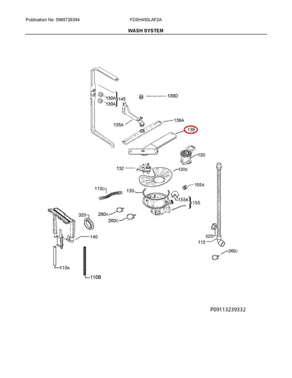 111922663 | Lower spray arm | Frigidaire | Dishwasher | Spray Arms Dishwasher Frigidaire   