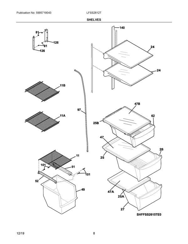 5304511775 | Glass shelf | Electrolux | Refrigerator & Freezer | Shelves Refrigerator & Freezer Electrolux   