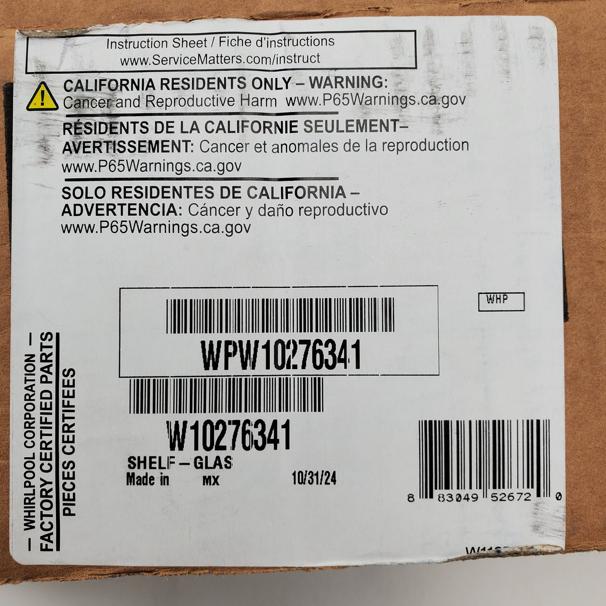 Whirlpool Refrigerator & Freezer Shelves WPW10276341