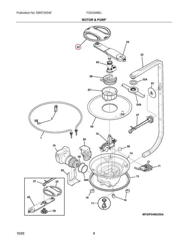 Orbital sprayer Dishwasher Spray Arms 5304517982 Frigidaire (OEM) Dishwasher Frigidaire