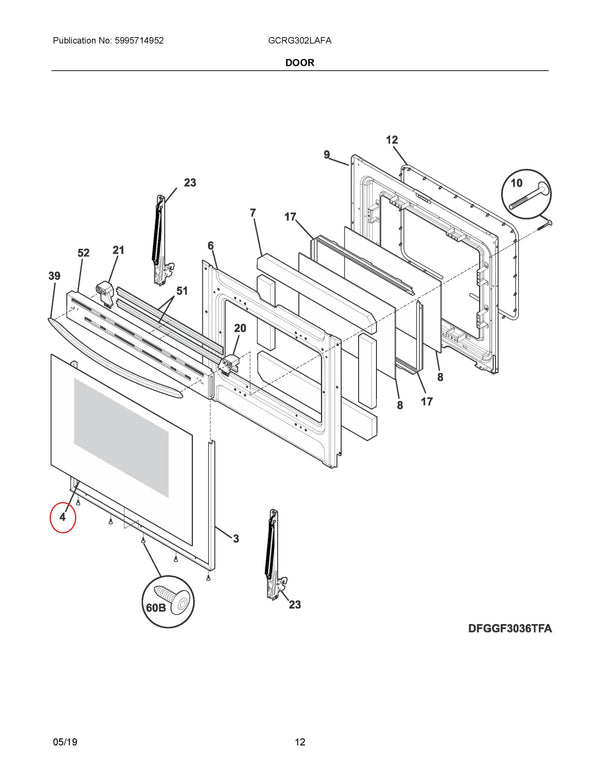 Outer door glass Range Glass 316355501 Frigidaire (OEM) Range Frigidaire