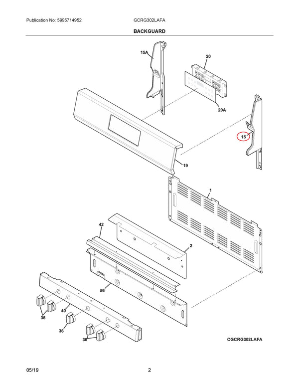 End cap rh Range Clips 5304493644 Frigidaire (OEM) Range Frigidaire