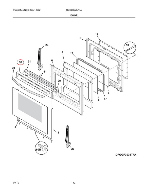 5304533994 | Door trim cap | Frigidaire | Range | Door Trim Pieces Range Frigidaire   