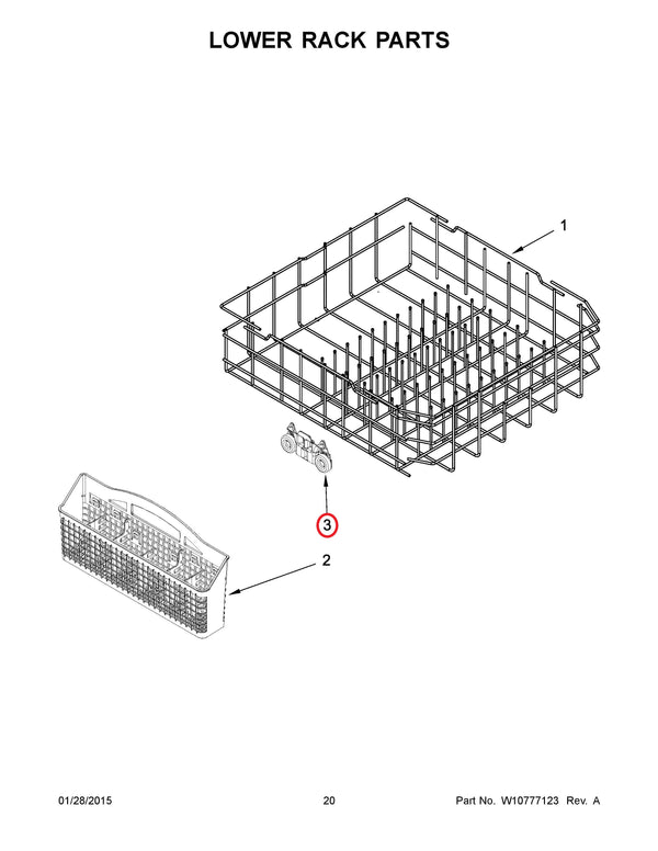 Dishrack wheel assembly Dishwasher Wheel Assemblies / Transport Assemblies W10195416V Whirlpool (OEM) Dishwasher Whirlpool